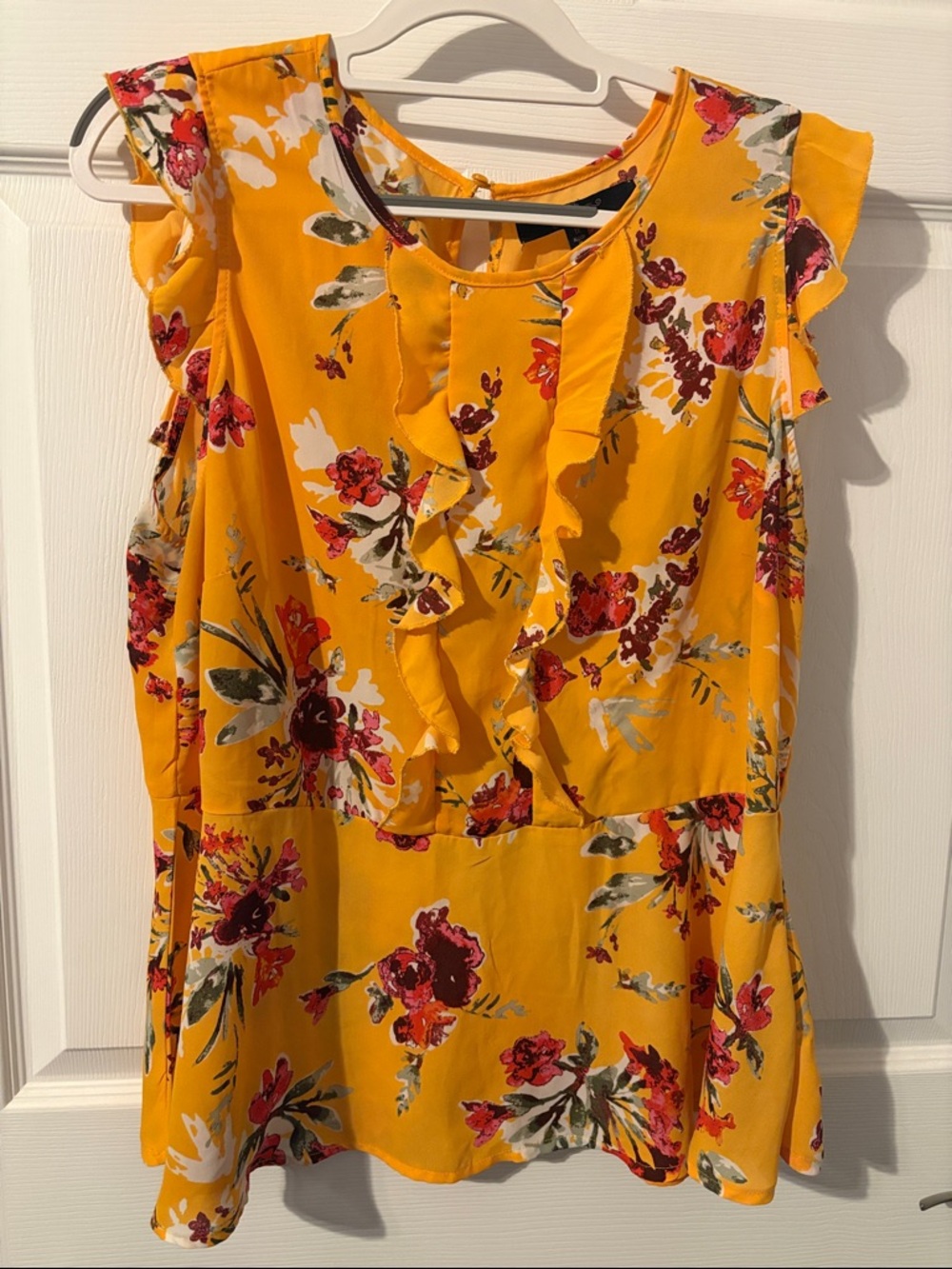 Yellow Floral Ruffle Sleeve Blouse